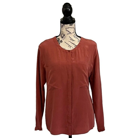 Everlane Women's Mauve  Silk Long Sleeve Hidden Button Shirt Top Size M Modest - Picture 1 of 8